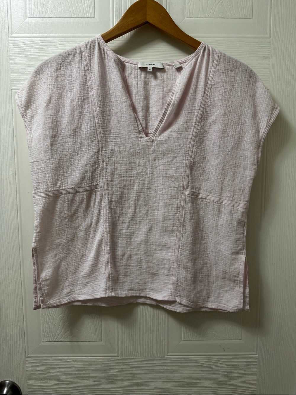 Vince Pale Pink V-Neck Textured Cotton Tunic
